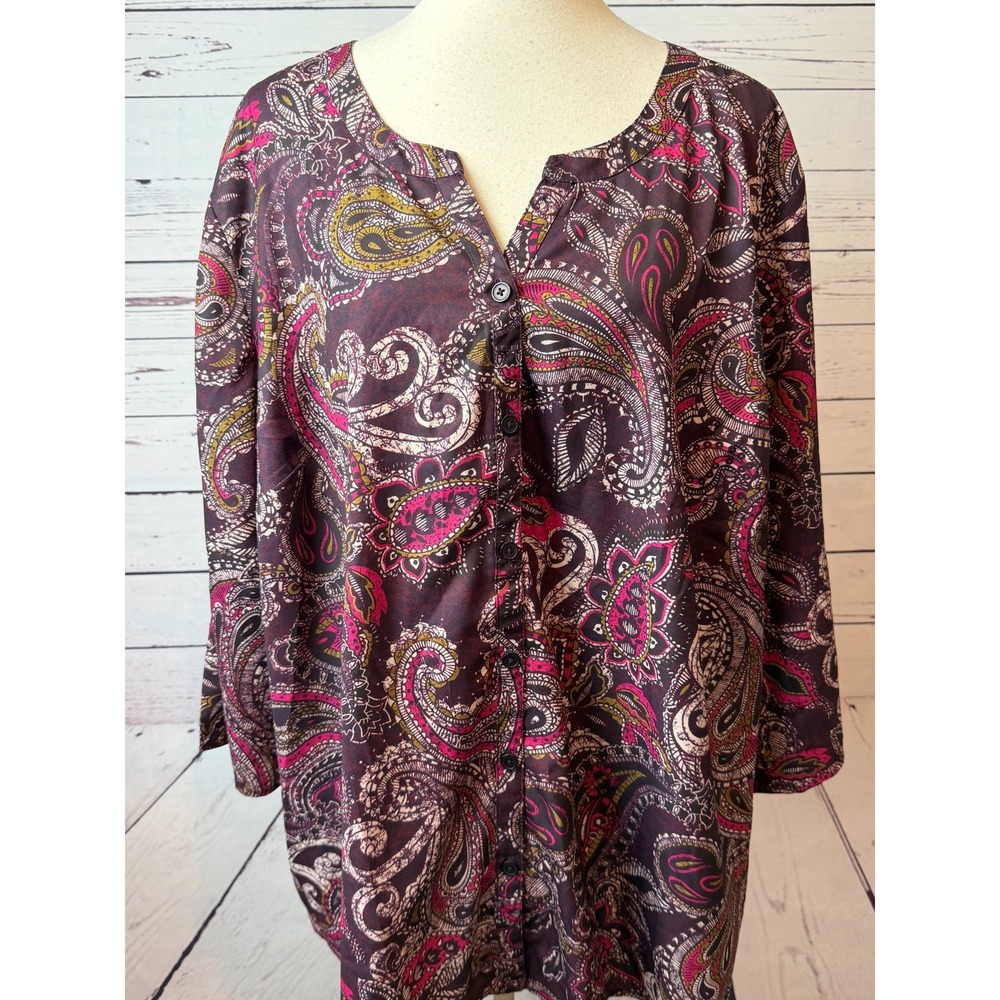 Catherines Plus size tunic top 3XWP Womens 3X Petite Button front blouse Shirt‎
